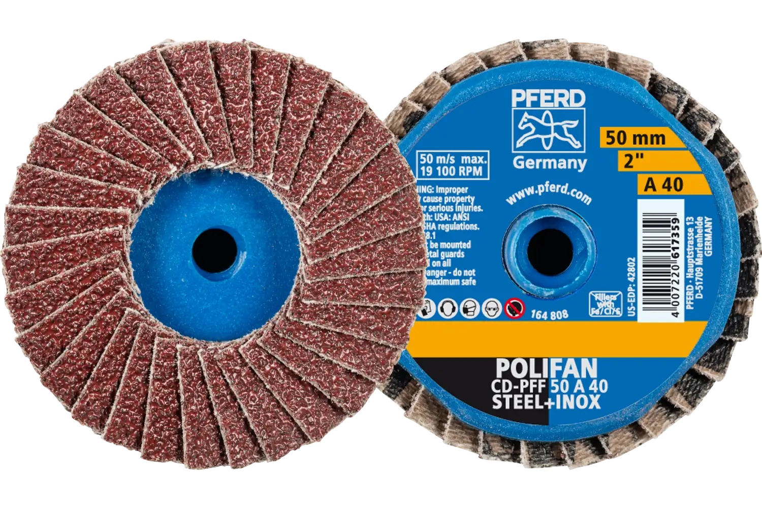 Picture of Pferd Mini Flap Disc, 2" Dia, Type CD, 40 Grit, Flat, Aluminum oxide